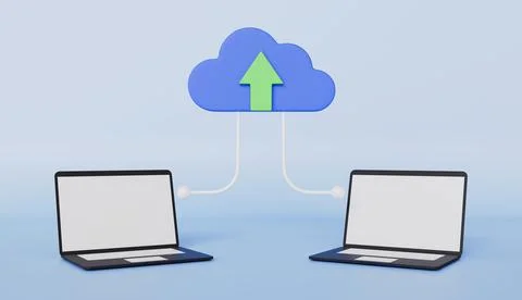 Cloud symbol with computer, transfer data information, online database Illustrazione stock