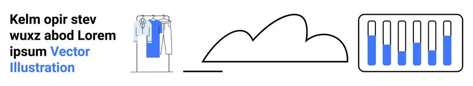 Cloud symbol connected to a data progress chart and a person with device, ill Illustrazione stock