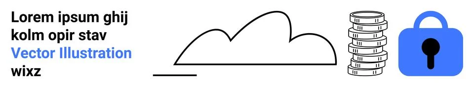 Cloud symbol, database stack, and padlock representing data storage and secur Stock Illustration