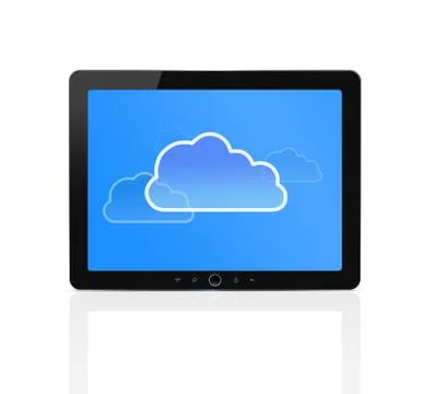 Cloud symbol at digital tablet isolated on white background Illustrazione stock