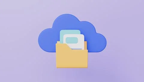 Cloud symbol with document in folder icon, Cloud storage technology isolate.. Stock Illustration