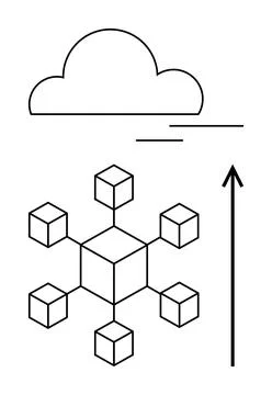 Cloud symbol network of cubes upward arrow. Ideal for technology, security, i Stock Illustration