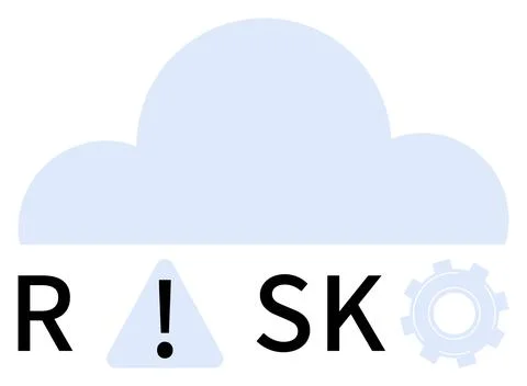 Cloud Symbol with the Word Risk Featuring a Warning Triangle and Gear Icon Stock Illustration