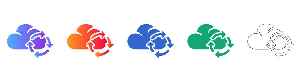 Cloud Sync and Data Refresh Icons with Rotating Arrows Stock Illustration