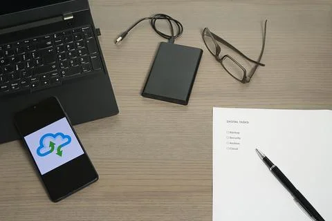 Cloud Sync and Digital Task Organization Stock Photos
