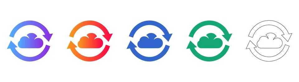 Cloud Sync and Refresh Icons in Gradient and Line Art Stock Illustration