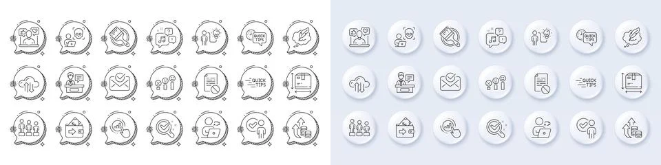 Cloud sync, Chemistry lab and Exhibitors line icons. For web app, printing. Line Stock Illustration