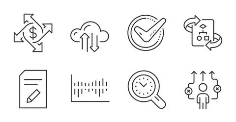 Cloud sync, Column diagram and Edit document icons set. Vector Stock Illustration