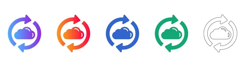 Cloud Sync Data Refresh Icon Set Stock Illustration