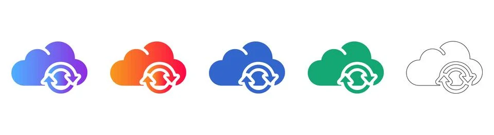 Cloud Sync Data Refresh Icon Set Stock Illustration