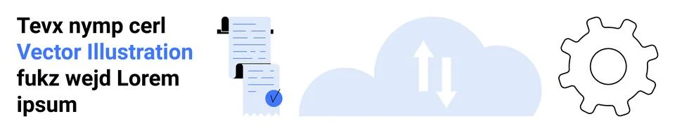 Cloud Sync with Document and Gear, Text Placeholder on Left Stock Illustration