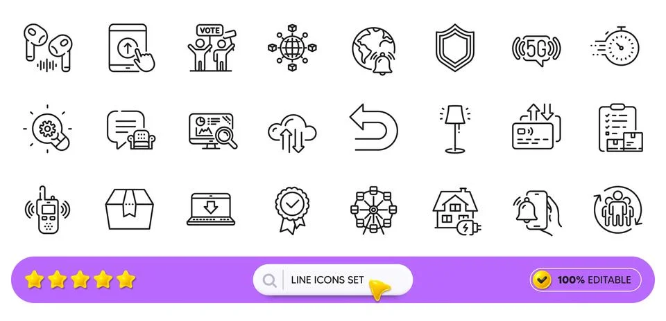 Cloud sync, Ferris wheel and Card line icons for web app. Pictogram icon. Line Stockillustratie