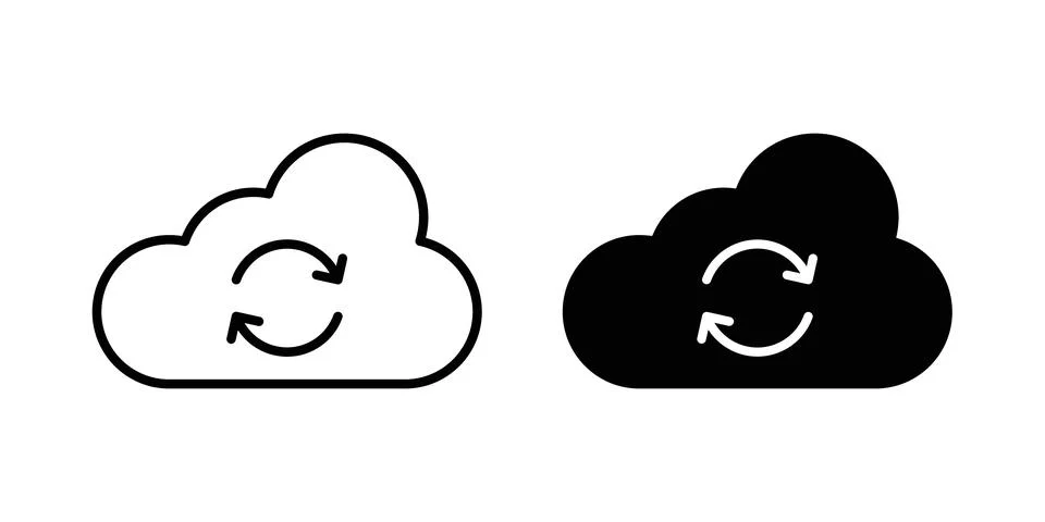 Cloud sync icon logo. Outline style icons with flat versions Stock Illustration