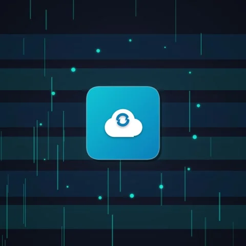 Cloud Sync Icon with Refresh Arrows on Dark Abstract Background with Particle Stock Footage 348231246