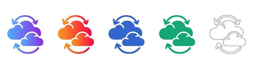 Cloud Sync Icons in Gradient and Minimalist Line Art Stockillustratie