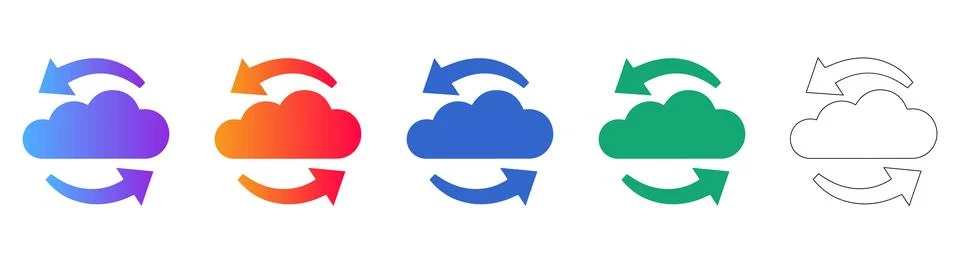 Cloud Sync Loop Icon Set Stock Illustration