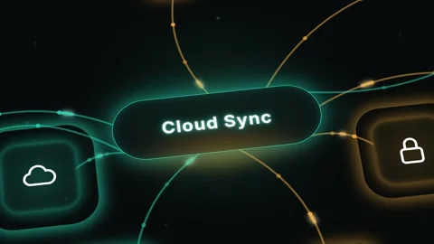 Cloud Sync Neon Network Loop Digital Data Connection Visualization Seamless Stock Footage 344104243