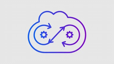 Cloud Sync Outline Animation with Gears and Arrows on Transparent Background Stock Footage 337651561