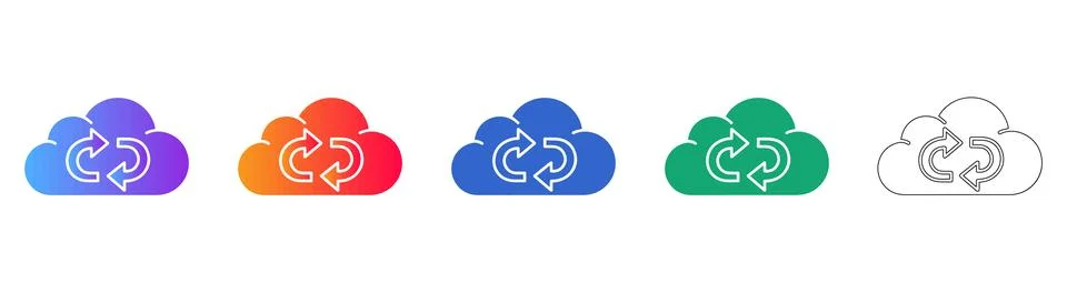Cloud Sync Process Icons Set Stock Illustration