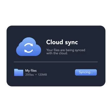 Cloud sync process UI with file synchronization vector illustration Illustrazione stock