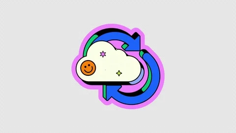 Cloud sync in progress animated UI overlay in neo brutalism Stock Footage 332232919