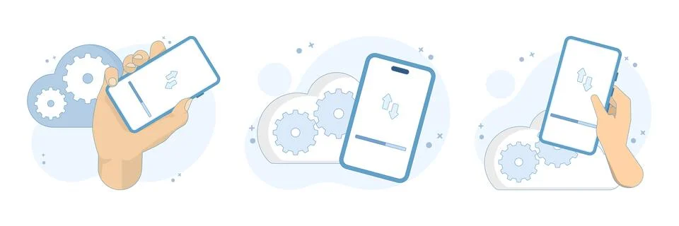 Cloud sync set featuring connected devices and online storage Stock Illustration
