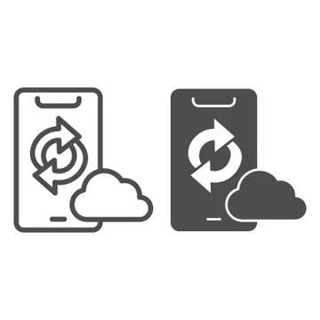 Cloud sync on smartphone line and solid icon, smartphone review concept, data Stock Illustration