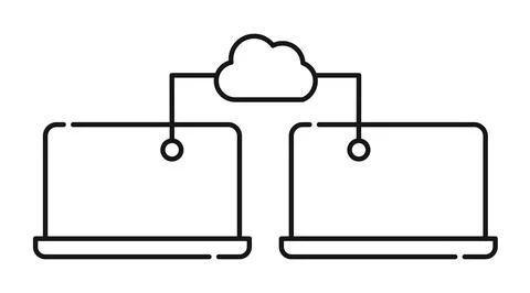 Cloud synchronization and laptop networking icon 库存插图
