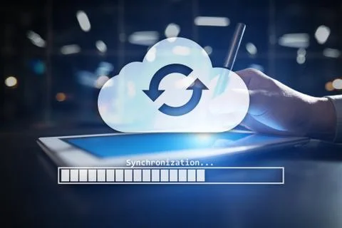 Cloud synchronization, Data storage, internet and computing concept on virtual 写真素材