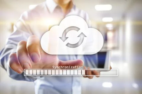 Cloud synchronization, Data storage, internet and computing concept on virtual 写真素材