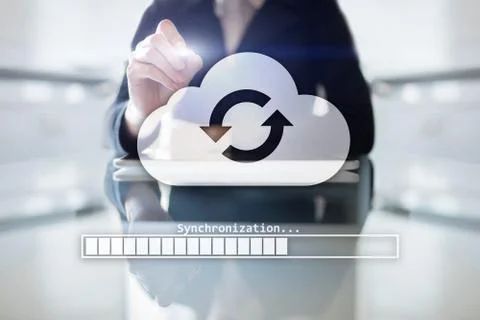 Cloud synchronization, Data storage, internet and computing concept on virtual Stock Photos
