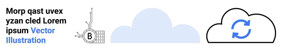 Cloud Synchronization Graphic with Tech Elements and Blue Text Stock Illustration