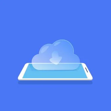 Cloud synchronization icon mobile data storage application blue background flat Stock Illustration