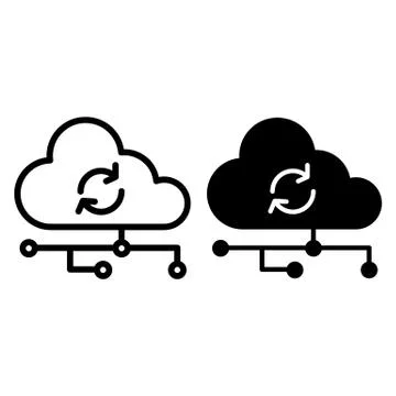 Cloud synchronization line and glyph icon. Network technologies vector Illustrazione stock