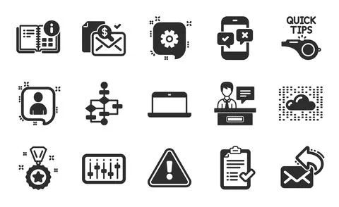 Cloud system, Accounting report and Winner reward icons set. Tutorials, Cogwheel イラスト素材