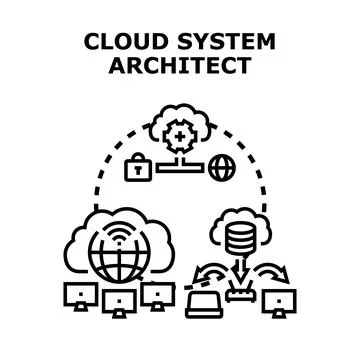 Cloud system architect designing network infrastructure solution Illustrazione stock