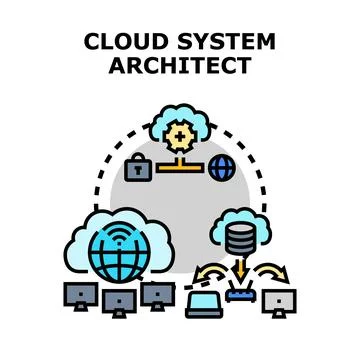 Cloud system architect designing network infrastructure solution Stock Illustration