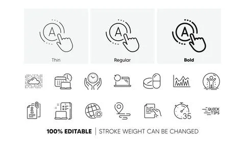 Cloud system, Attached info and Ab testing line icons. For web app, printing Stock Illustration