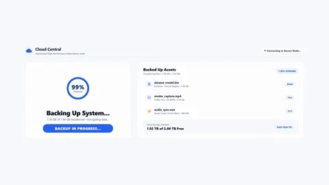Cloud system backup progress animation with success message. 4K Stock Footage 345495171