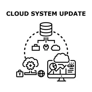 Cloud system update concept with data storage and network Stock Illustration