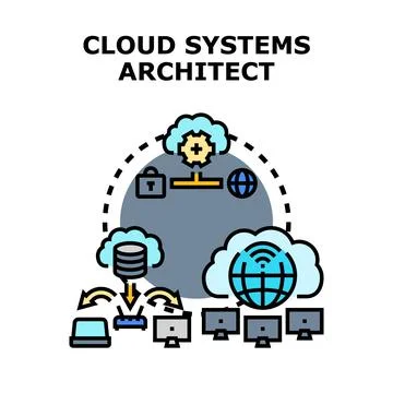 Cloud systems architect designing global network infrastructure Stock Illustration