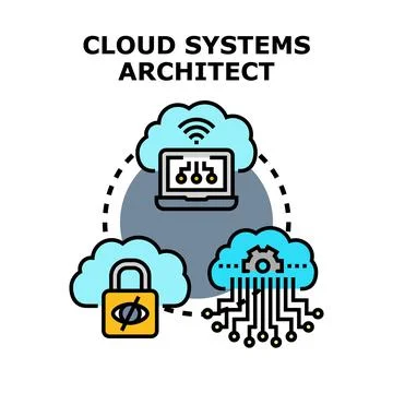Cloud systems architect designing secure network infrastructure Stock Illustration