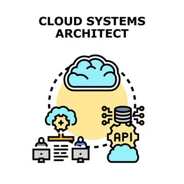 Cloud systems architect developing technology structure illustration Stock Illustration