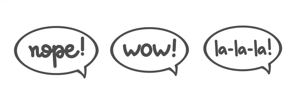 Cloud Talk, Bubble Speech. Handwritten Word nope, wow, la-la-la In A Bubble.  Stock Illustration