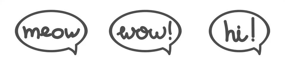 Cloud Talk, Bubble Speech. Word Meow, Wow, Hi In A Bubble. Lettering. Vector  Stock Illustration