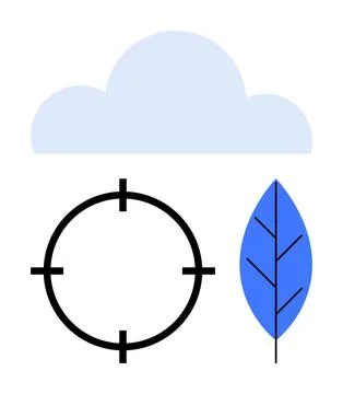 Cloud, Target, and Blue Leaf Symbols Highlighting Nature and Precision Themes Stock Illustration