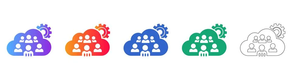 Cloud Teamwork and Management Icons Set イラスト素材