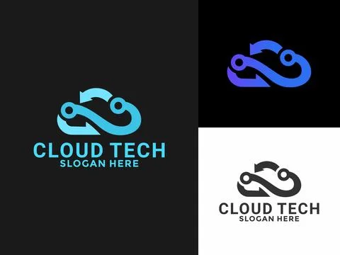 Cloud tech with arrow logo design vector, Modern Technology digital logo de.. Stock Illustration