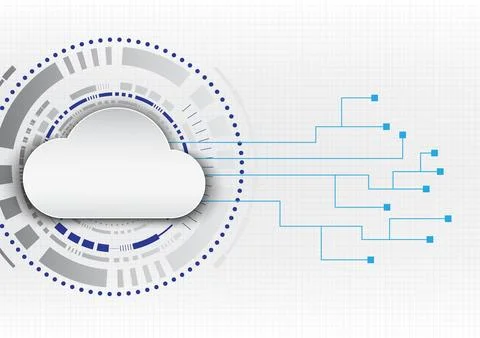 Cloud with tech circle background with connection circuit Data transmission.. Illustrazione stock
