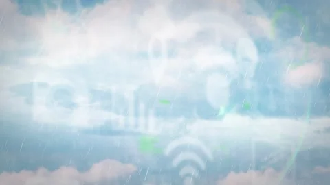 Cloud tech HUD appearing as sequence starts, pulsing, marking Wi?Fi, server Stock Footage 330602041